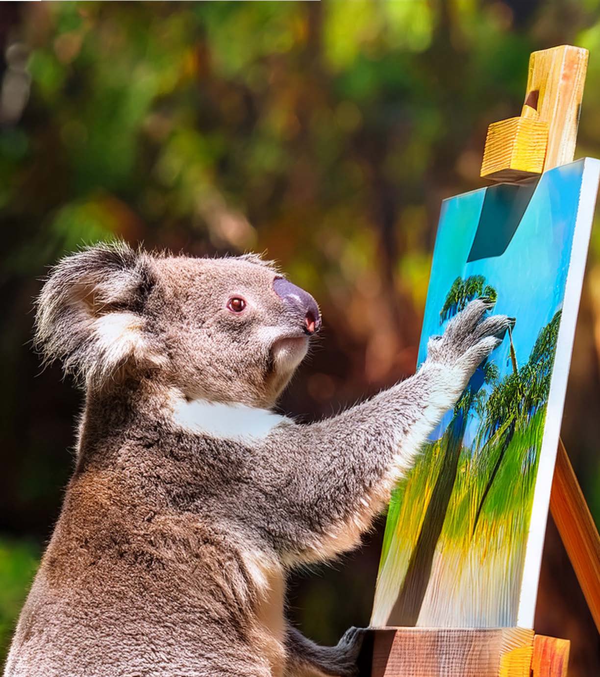 a koala painting a picture