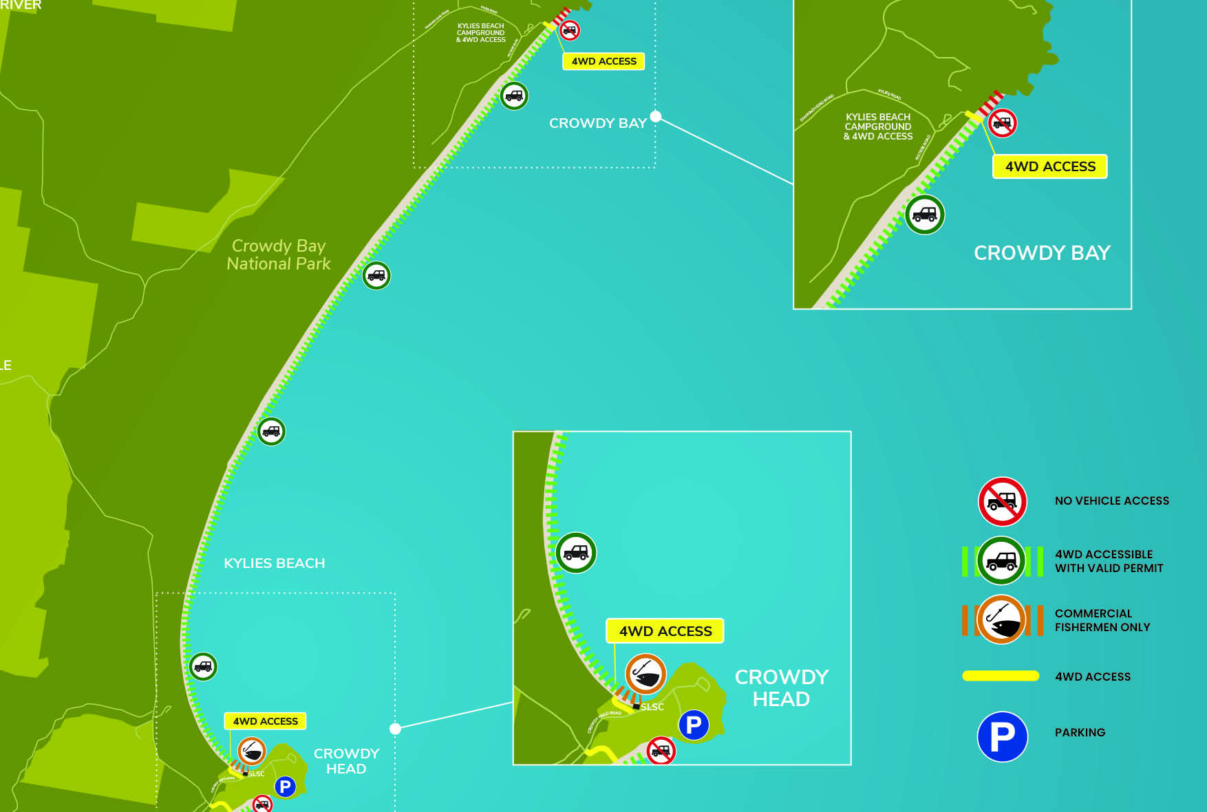 Kylies Beach to Crowdy Head north 4WD beach access map