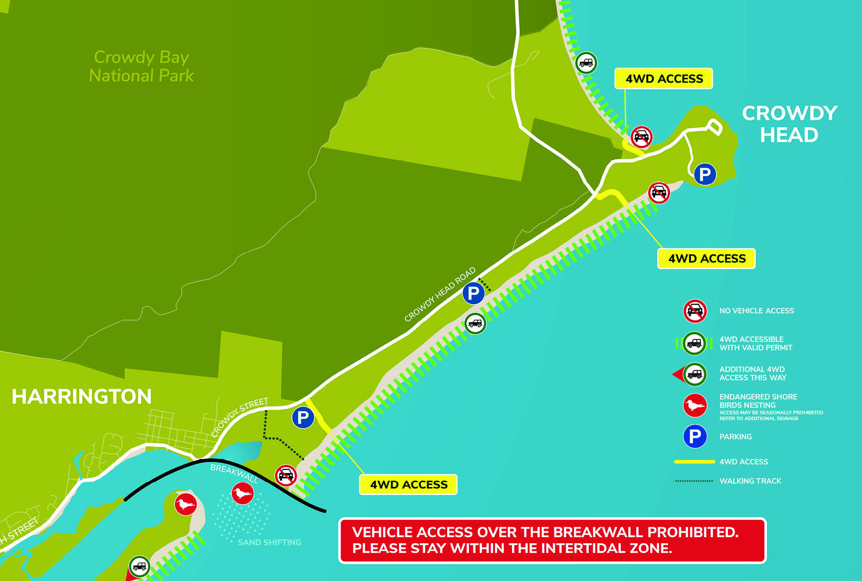 Crowdy Head south to Harrington 4WD beach access map